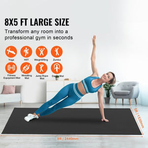 8' x 5' Extra Large Exercise Mat for Home Gym, Non-Slip High Density PVC Yoga Mat with Carry Bag & Straps