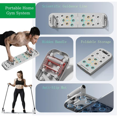 Push Up Board with Resistance Bands – Foldable Portable Home Gym Equipment for Full Body Workout, Strength Training for Men & Women