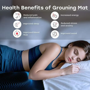 26x10in Conductive PU Grounding Mat - 15" Cord + Test Pen, AntiSlip 5mm for Sleeping Desk Yoga Wellness Support
