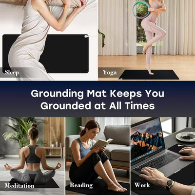 26x10in Conductive PU Grounding Mat - 15" Cord + Test Pen, AntiSlip 5mm for Sleeping Desk Yoga Wellness Support