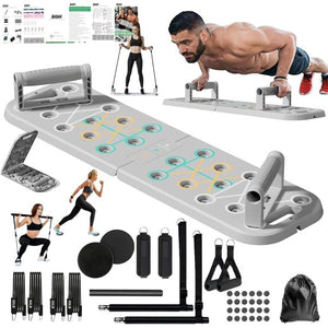 Push Up Board with Resistance Bands – Foldable Portable Home Gym Equipment for Full Body Workout, Strength Training for Men & Women